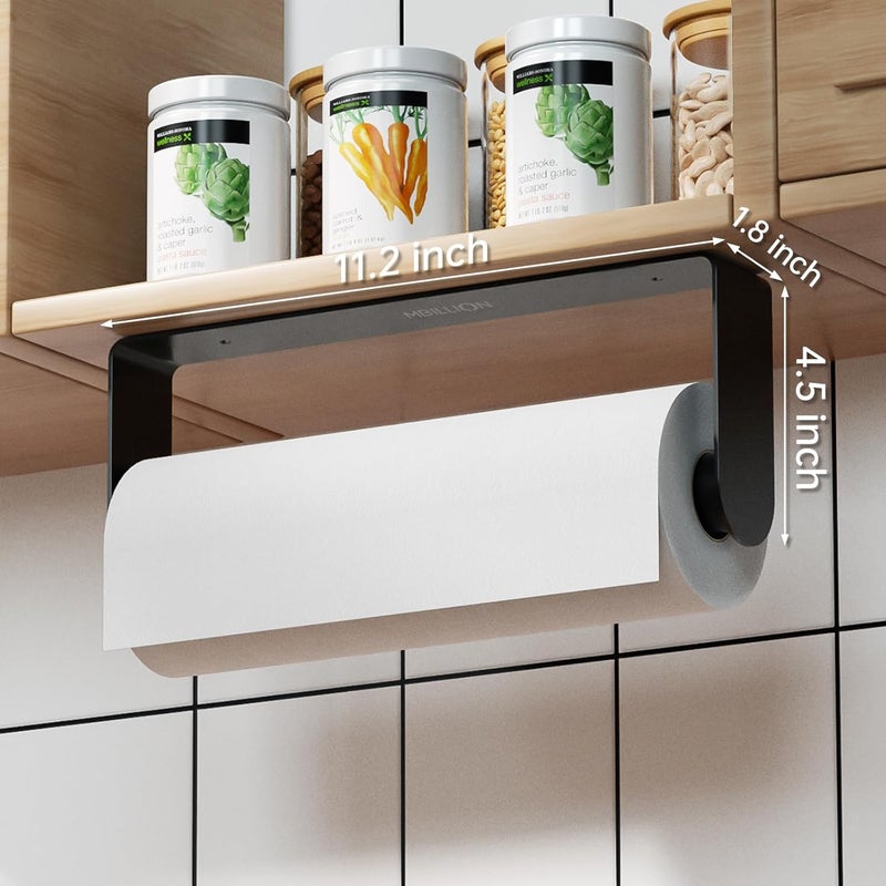 Mbillion Paper Towels Holder Under Cabinet Wall Mount and Self-Adhesive Paper Towel Rack for Kitchen Premium Grade SUS304 Stainless Steel Black - Image 3